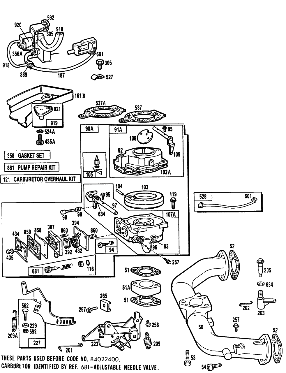 Carburetor Assembly,manifold 2 Diagram and Parts List for 401707-0510-XX  Briggs and Stratton Engine
